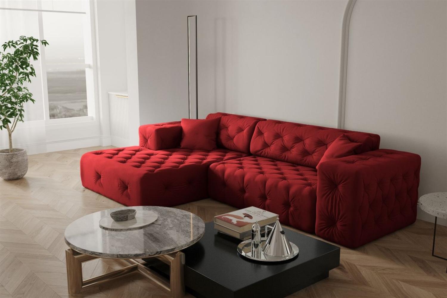 Ecksofa Designersofa CHANTAL in Stoff Opera Velvet Rubinrot Ottomane Links Bild 1