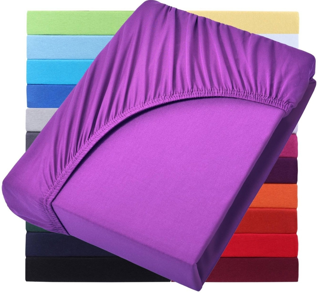 NatureMark Spannbettlaken Jersey Basic Spannbetttuch, 100% Baumwolle, Gummizug: rundum, (1 Stück), in vielen Größen und Farben, bis 40cm Steghöhe, 200x220cm, Lila Bild 1