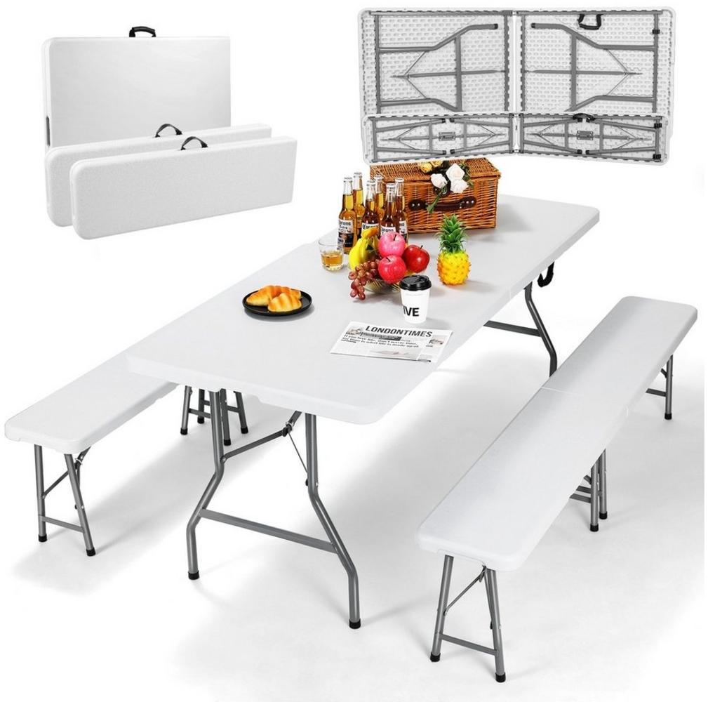 TLGREEN Bierzeltgarnitur Campingtisch, Pflegeleicht und tragbar, Klappbar 3-teilig Set, Gartenmöbel Set Wetterfest Bild 1