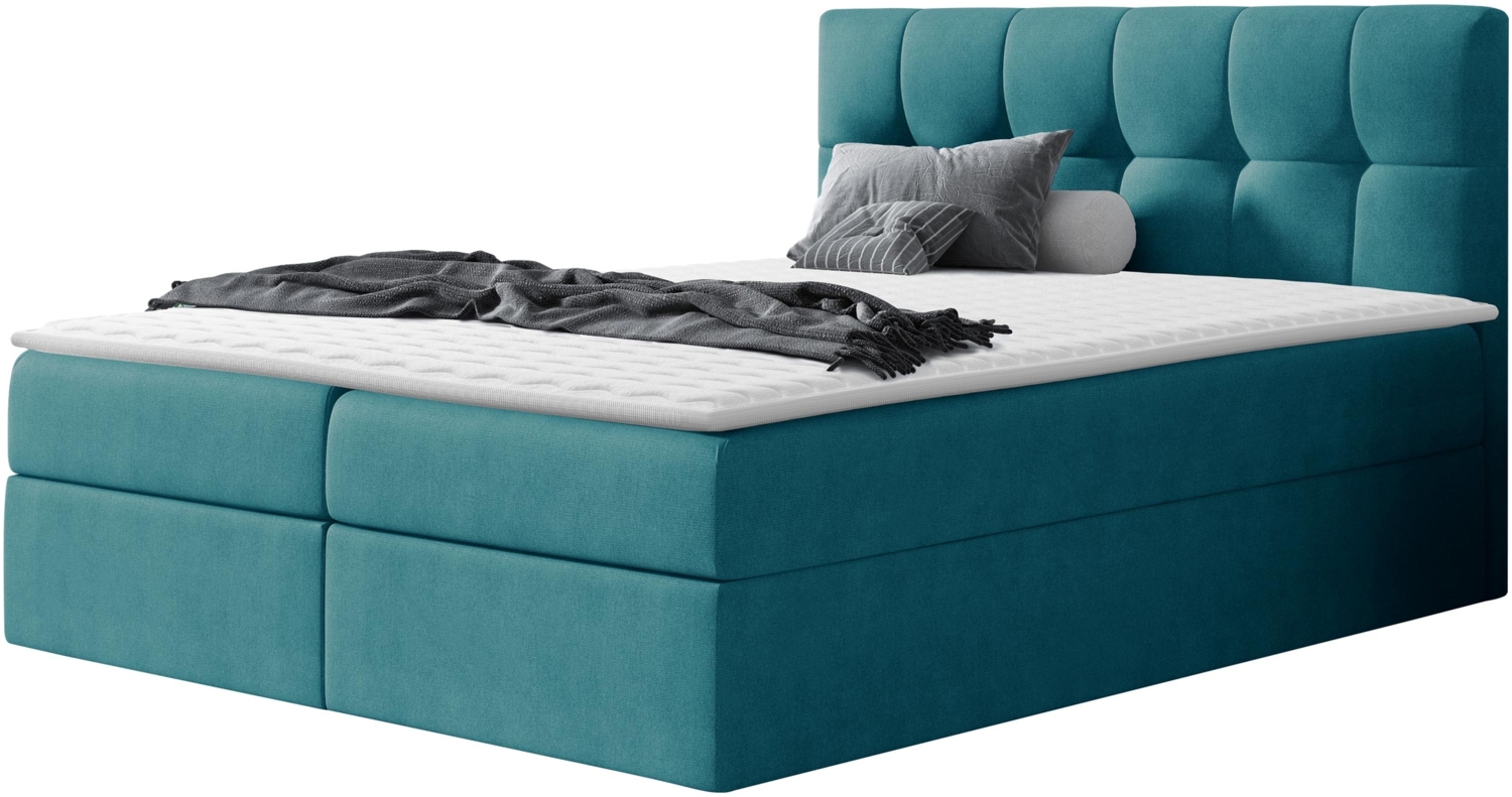 Boxspringbett Cleofas , Blau, 180 x 200 cm, Webstoff Bild 1