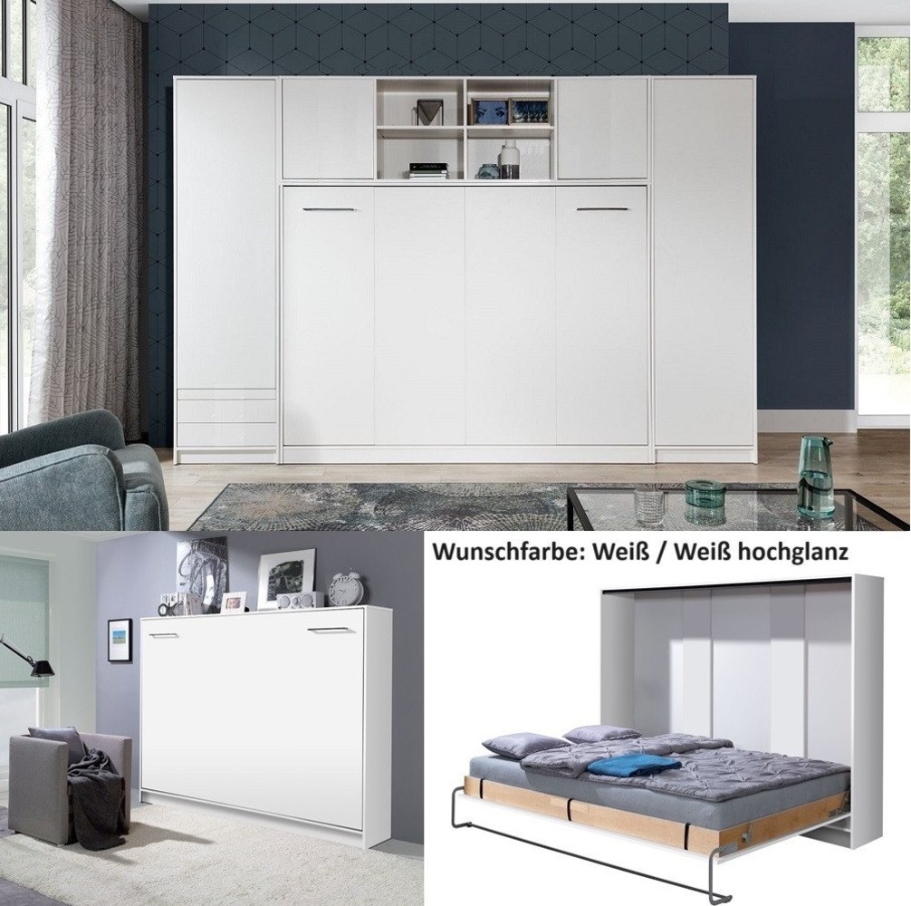 QMM TraumMöbel Schrankbett Wandbett HB 140x200 mit 2 Schränken & Aufsatz (Set, 4-St) horizontal klappbar Bild 1