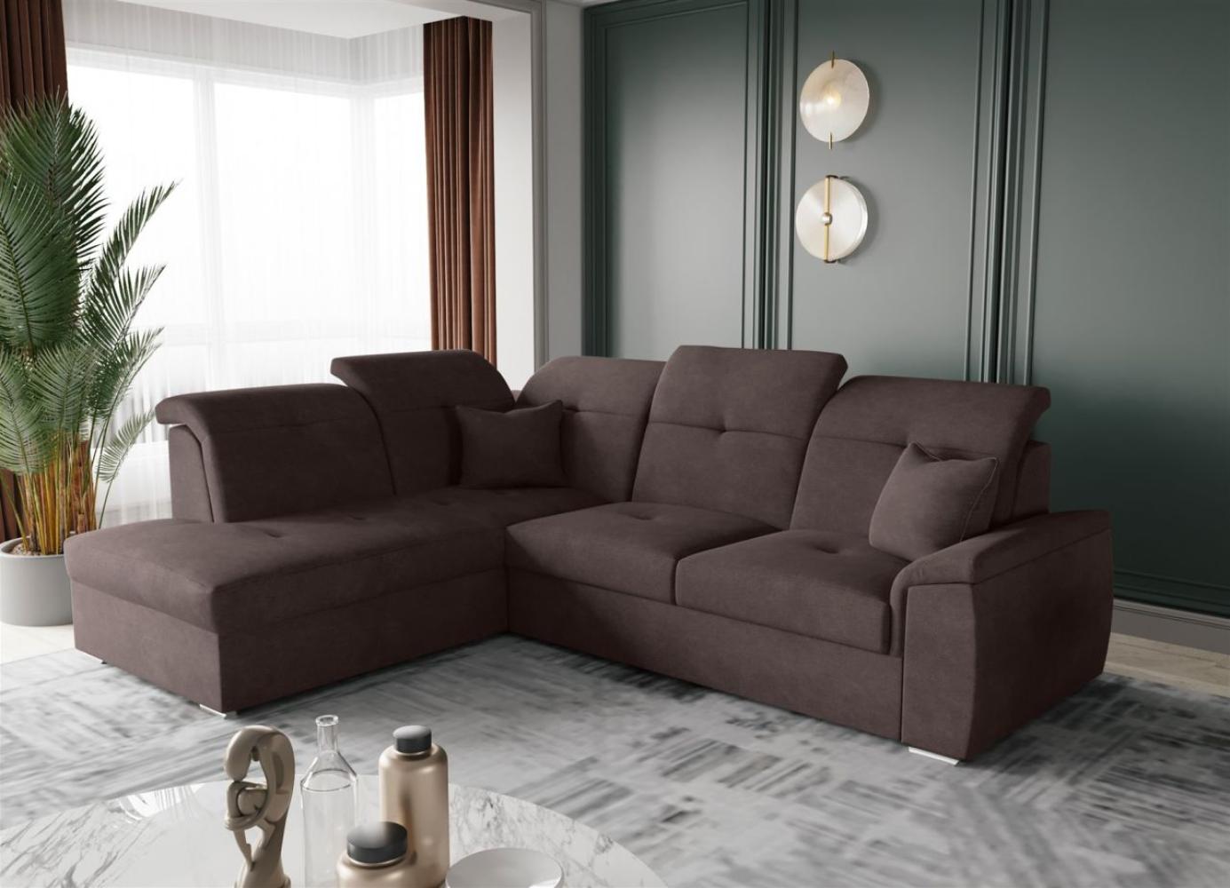 Ecksofa Schlafsofa Sofa FREJA Stoff Brooklyn Schokoladenbraun Ottomane Links Bild 1