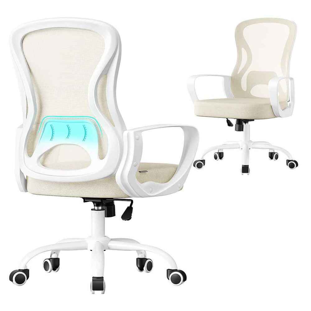 SONGMICS Bürostuhl ergonomisch, Drehstuhl mit Netzgewebe, Schreibtischstuhl mit Lendenstütze, Wippfunktion, Armlehnen, für Arbeitszimmer, Schlafzimmer, cappuccinobeige-wolkenweiß Bild 1