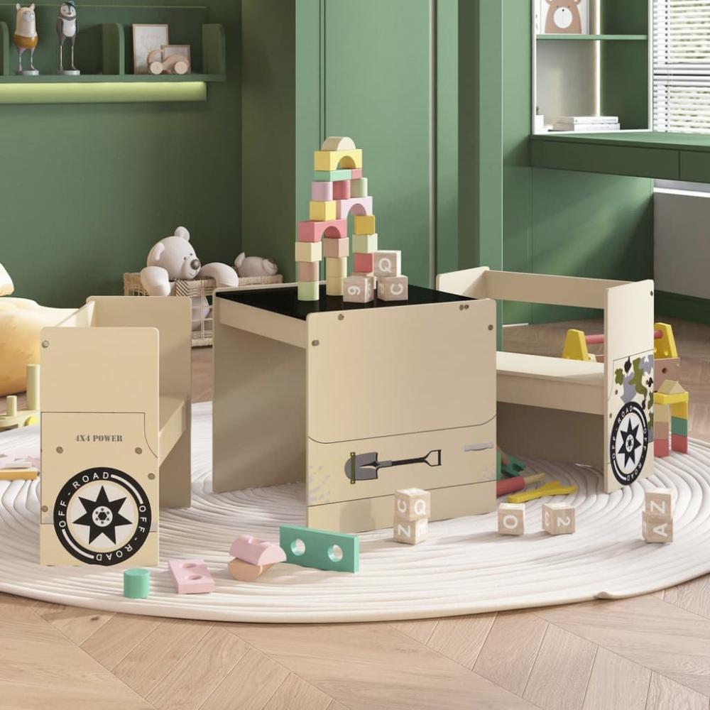 3-tlg. Kindertisch und Stuhl Set Geländewagen-Design MDF Bild 1