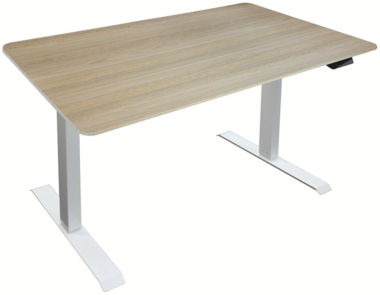 HOME DELUXE Höhenverstellbarer Schreibtisch elektrisch LUMINA - 120 x 60 cm Eiche/Weiß Bild 1