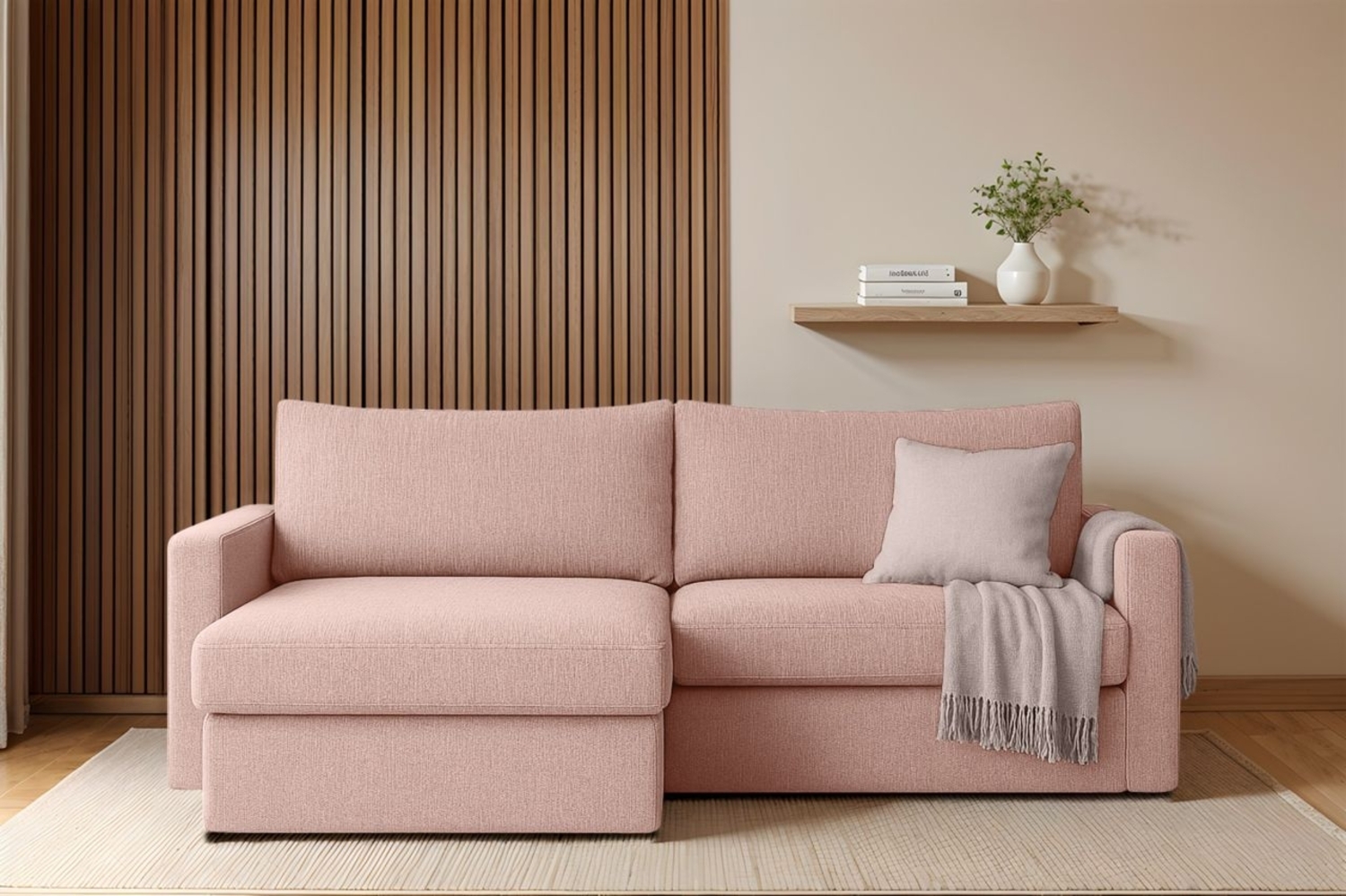 Ecksofa Sofa mit Schlaffunktion BENDIK Stoff Faro Rose Ottomane Links Bild 1