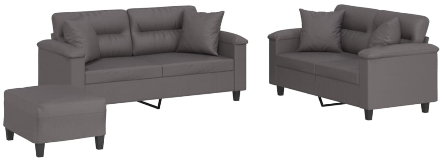 vidaXL 3-tlg. Sofagarnitur mit Kissen Grau Kunstleder 3202379 Bild 1