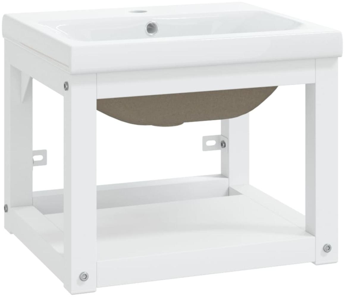 vidaXL Badezimmer-Waschtischgestell mit Waschbecken Weiß Eisen 3101379 Bild 1