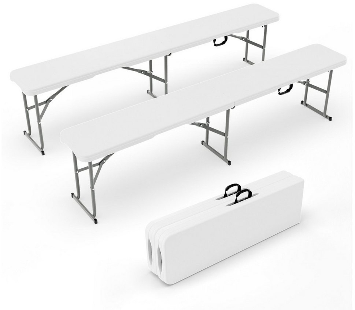 VINGLI Gartenbank Wetterfest aus Kunststoff, Klappbank, Sitzbank Flur, Bierbank (2-St), 183 x 28 x 43 cm, ideal für Garten, Camping & Outdoor, Weiß Bild 1