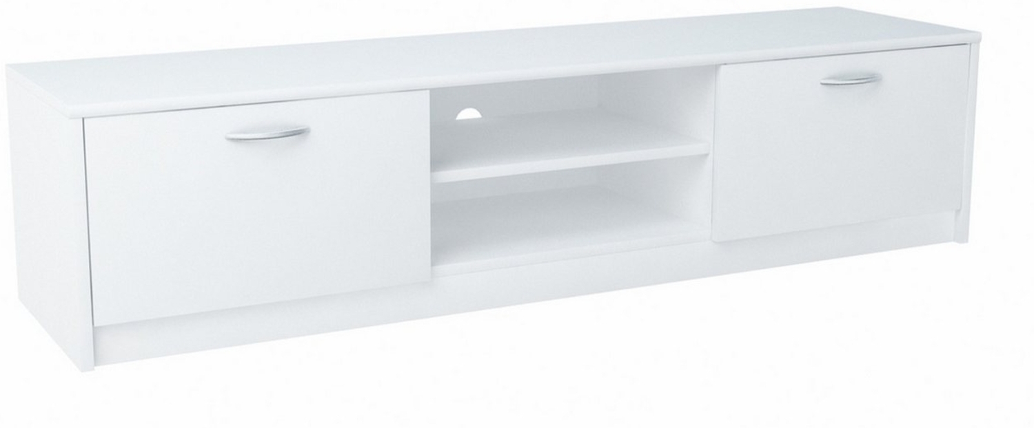 Home Collective TV-Schrank 160cm breit Lowboard mit matter Oberfläche Fernsehtisch (abgerundete Kante und Metall-Rollschienen Fernsehkommode) mit 2 Türen und 2 Regalen, aus laminiertem Board weiß Bild 1