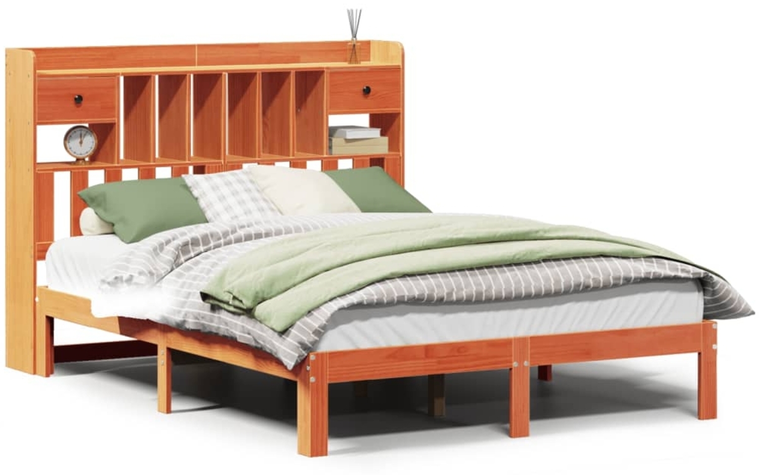 vidaXL Massivholzbett mit Regal ohne Matratze Wachsbraun 135x190 cm 3322614 Bild 1