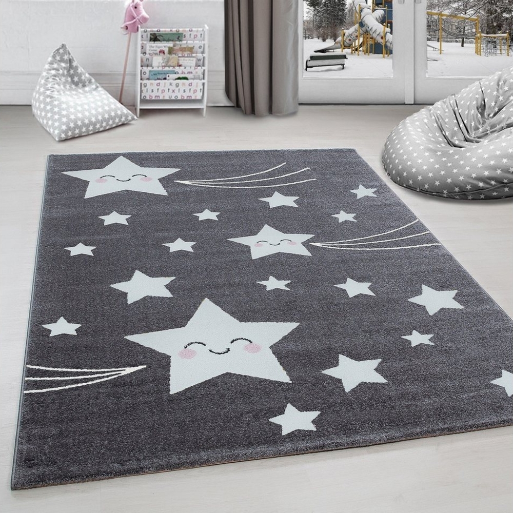 Carpettex Kinderteppich Sterne-Design, Läufer, Höhe: 11 mm, Kinderteppich Stern-Design Grau Baby Teppich Kinderzimmer Pflegeleicht Bild 1