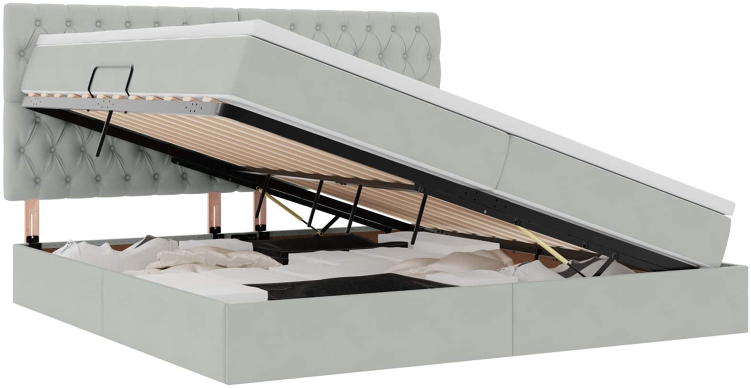 vidaXL Bett mit Stauraum und LED Hellgrau 200x200 cm Samt 3372111 Bild 1