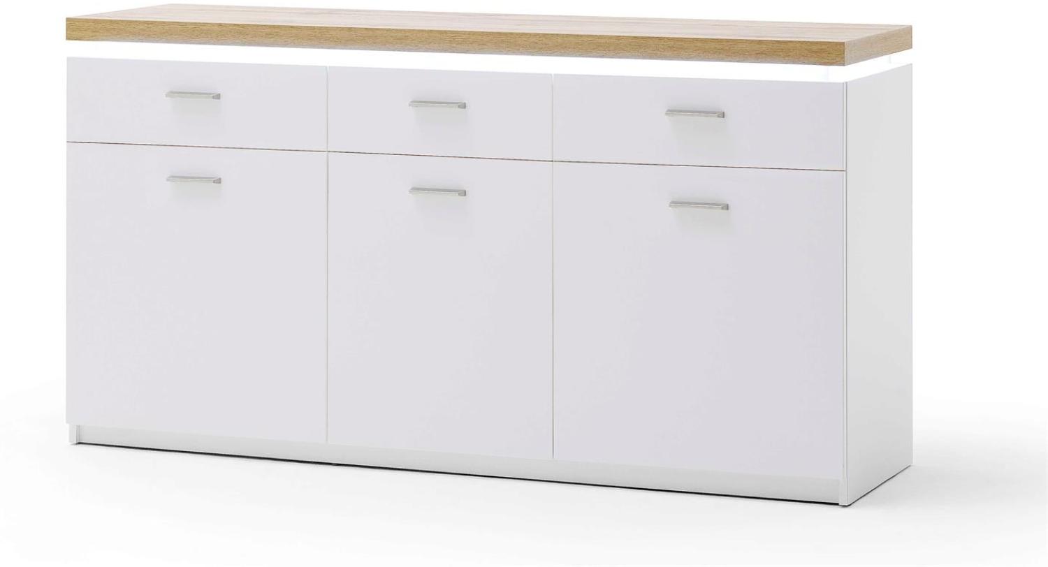 Sideboard 'CALI' in weiß mit Deckplatte in Wotan Eiche 156cm Bild 1