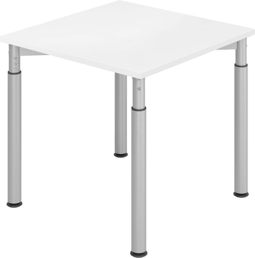 bümö höhenverstellbarer Schreibtisch 80x80 cm in weiß, Gestell silber - PC Tisch höhenverstellbar & klein, höhenverstellbarer Tisch Büro, kleiner Computertisch verstellbar, Y-Serie, YS-08-W-S Bild 1