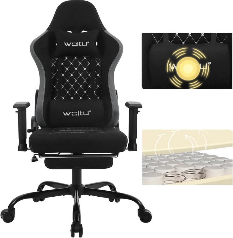 Woltu Gaming-Stuhl (1 St), ergonomisch, Kopfstütze, Fußstütze, Lendenkissen, Tech-Stoff Bild 1