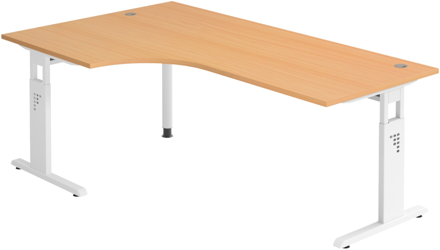 bümö höhenverstellbarer Eckschreibtisch O-Serie 200x120 cm in Buche, Gestell in weiß - Schreibtisch L Form, großer Tisch für's Büro, Computertisch höhenverstellbar, OS-82-6-W Bild 1