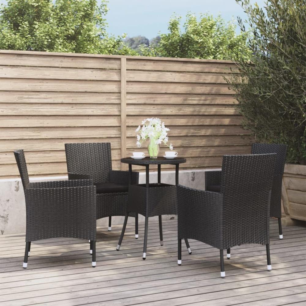 vidaXL 5-tlg. Garten-Bistro-Set mit Kissen Schwarz Poly Rattan 3187417 Bild 1