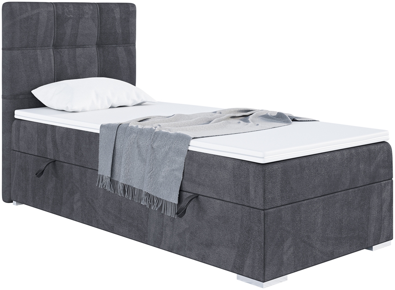 MEBLINI Boxspringbett KAI 90x200 cm mit Bettkasten - H4/Dunkelgrau Samt Gepolstert Einzelbett mit Topper & Taschenfederkern-Matratze - 90x200 Links Bild 1