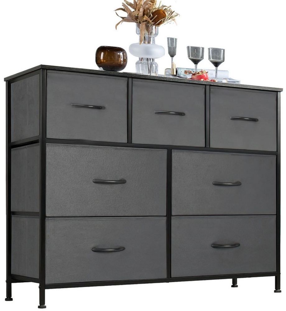 Refined Living Kommode Schubkastenkommode mit 2/4/5 /7/8/9 Schubladen stabilem Stahlrahmen (Kommode mit 7 Schubladen aus Stoff Schubladenschrank, Aufbewahrungsschrank Hoch Holztop Komodenschrank Sideboard Möbel), für Schlafzimmer Wohnzimmer Flur Kinder... Bild 1