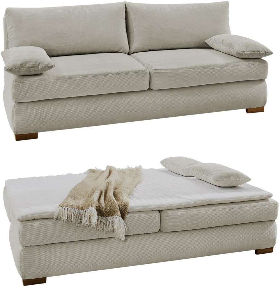 DAUER-SCHLAFSOFA Federkern Topper Bettkasten B201/T110/H88 cm, Liegefläche 160x200 cm, Feincord Beige Bild 1