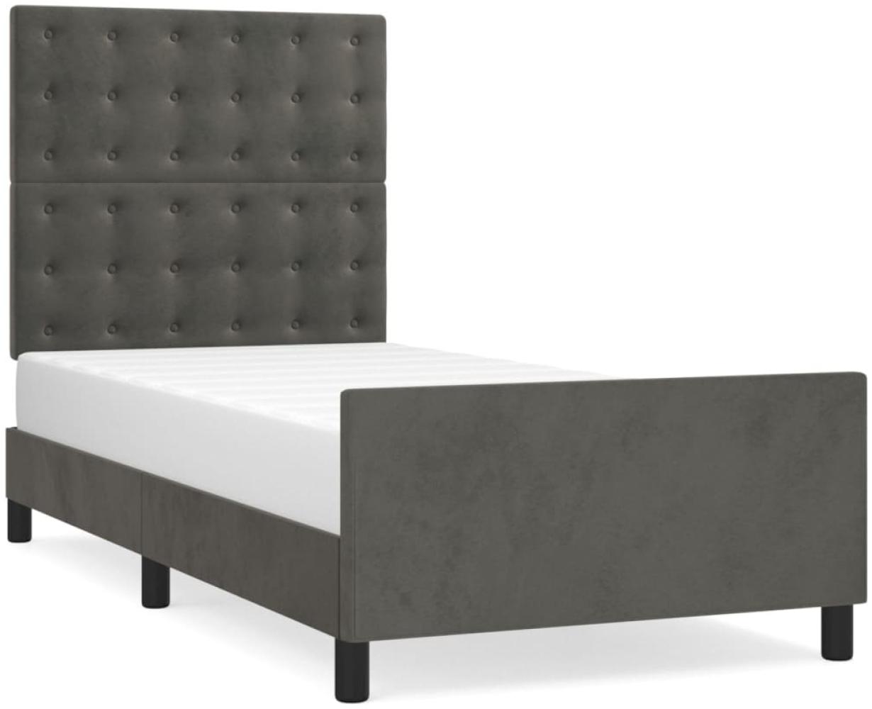 vidaXL Bettgestell mit Kopfteil Samt Dunkelgrau 100x200 cm, Härtegrad: H2 [3125984] Bild 1