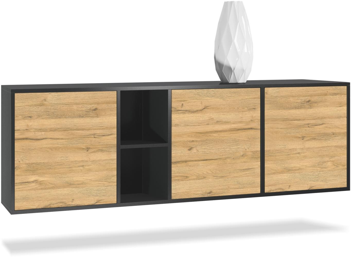 Vladon Kommode Cuba - Schwarz matt/Eiche Natur - Modernes Sideboard für Ihr Wohnbereich - (BxHxT) 182x53x35 cm Bild 1