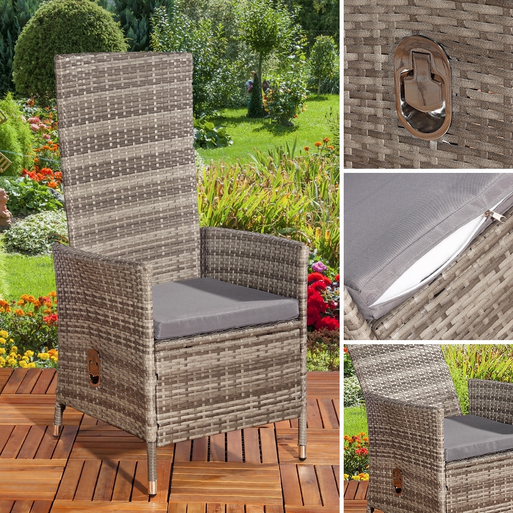 Feel2Home Gartensessel Verstellbarer Garten Relaxsessel Grau Polyrattan Gartenmöbel Balkon, Verstellbare Rückenlehne Bild 1