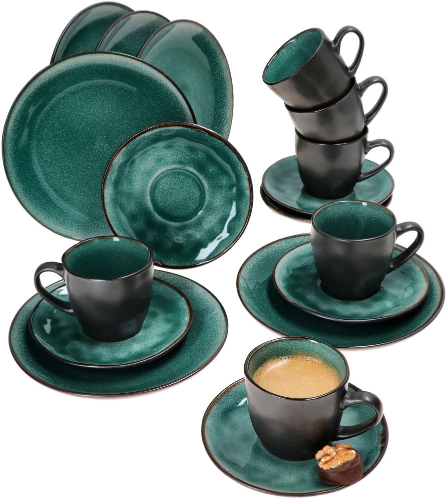 18tlg. Kaffeeservice Reactive Glaze Green Steingut Kuchen-Teller Tasse Mint-Grün Bild 1