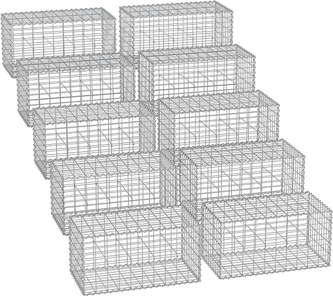 Gabionenkorb, 100 x 50 x 50 cm,10er Set,Metall-Steinkorb mit 5 x 10 cm Maschenweite für Mauersteine, verzinkt, Steingabione Mauer, silber GGB055 Bild 1