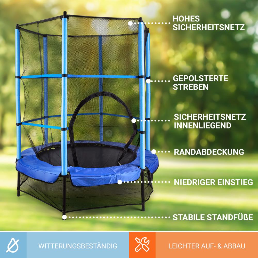 Rocketkid Trampolin 140cm Sicherheitsnetz innen Bungeefederung blau Blau Bild 1