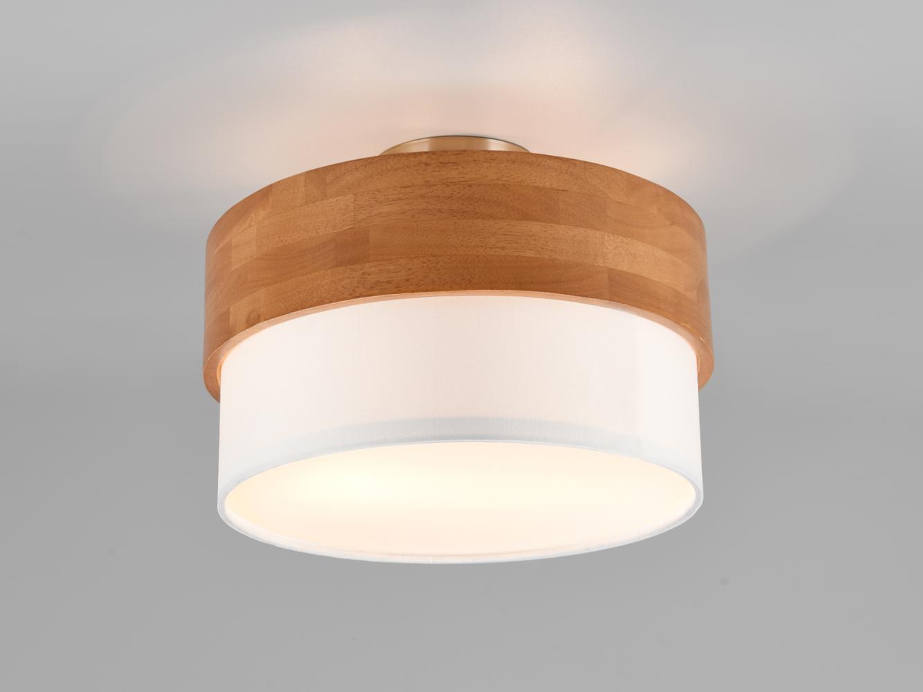 TRIO Leuchten Deckenleuchte Seasons, ohne Leuchtmittel, warmweiß - kaltweiß, Deckenlampe Holz mit Stoffschirm Ø30cm exkl 2xE14 max 40W Bild 1