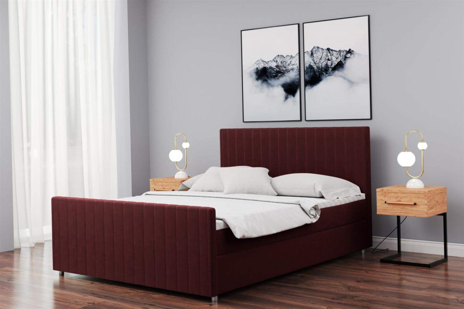 Boxspringbett Schlafzimmerbett ROSALIE 140x200cm in Stoff Matt Velvet Weinrot Bild 1