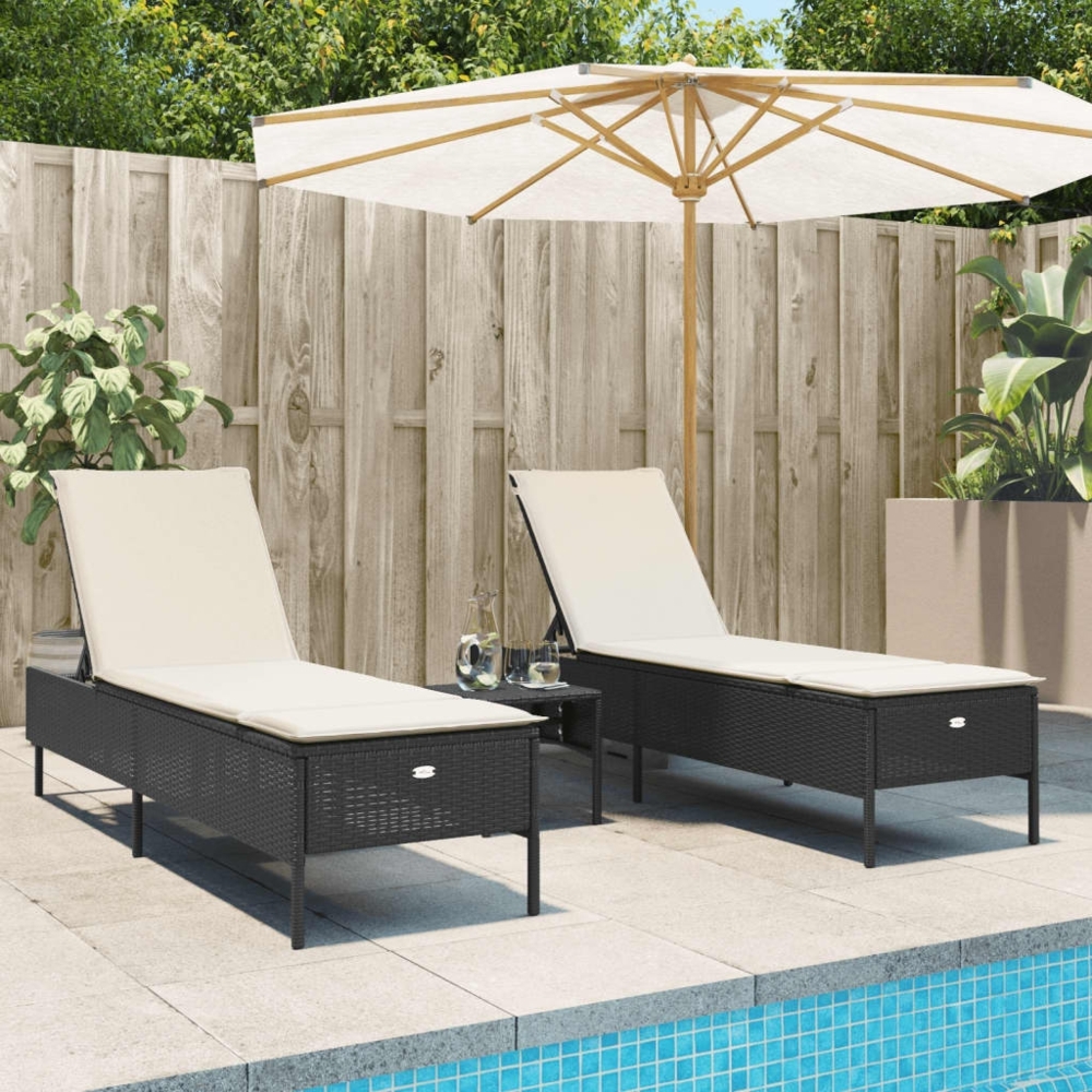 vidaXL Sonnenliegen mit Auflagen 2 Stk. Schwarz Poly Rattan 3261587 Bild 1