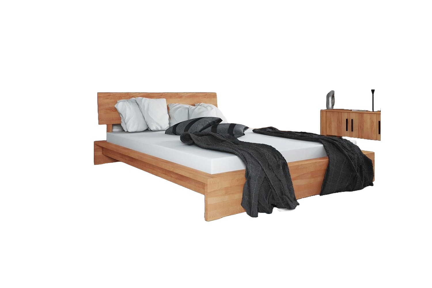 Bett Lubic 2 aus Kernbuche massiv 140x200 mit Holzkopfteil und Holzfußgestell Bild 1