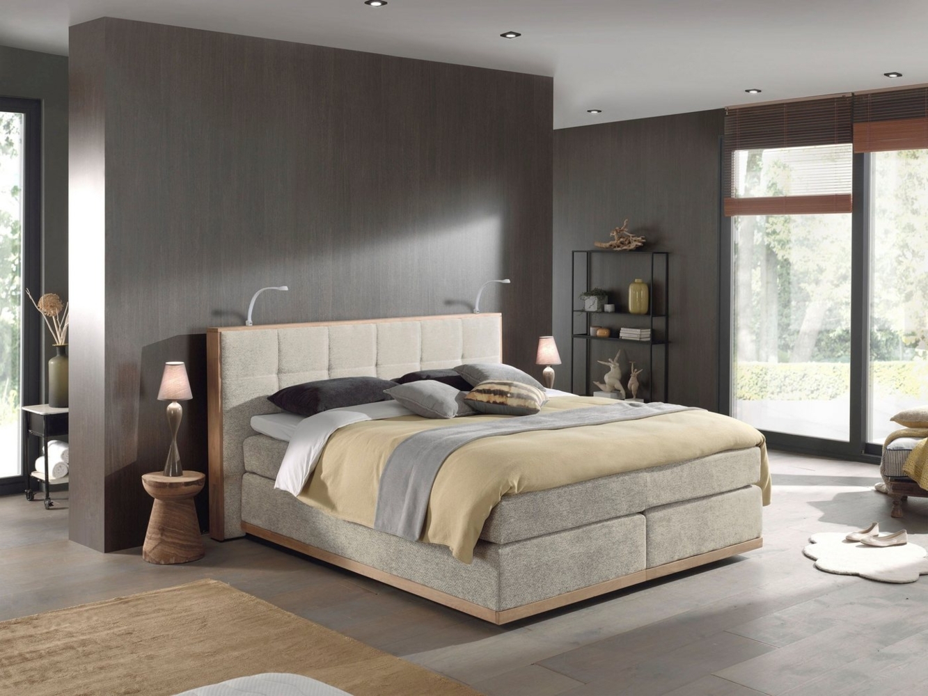 Places of Style Boxspringbett Vinton, aus Eiche, mit LED-Beleuchtung, verschiedene Härtegrade (auch H4) Bild 1