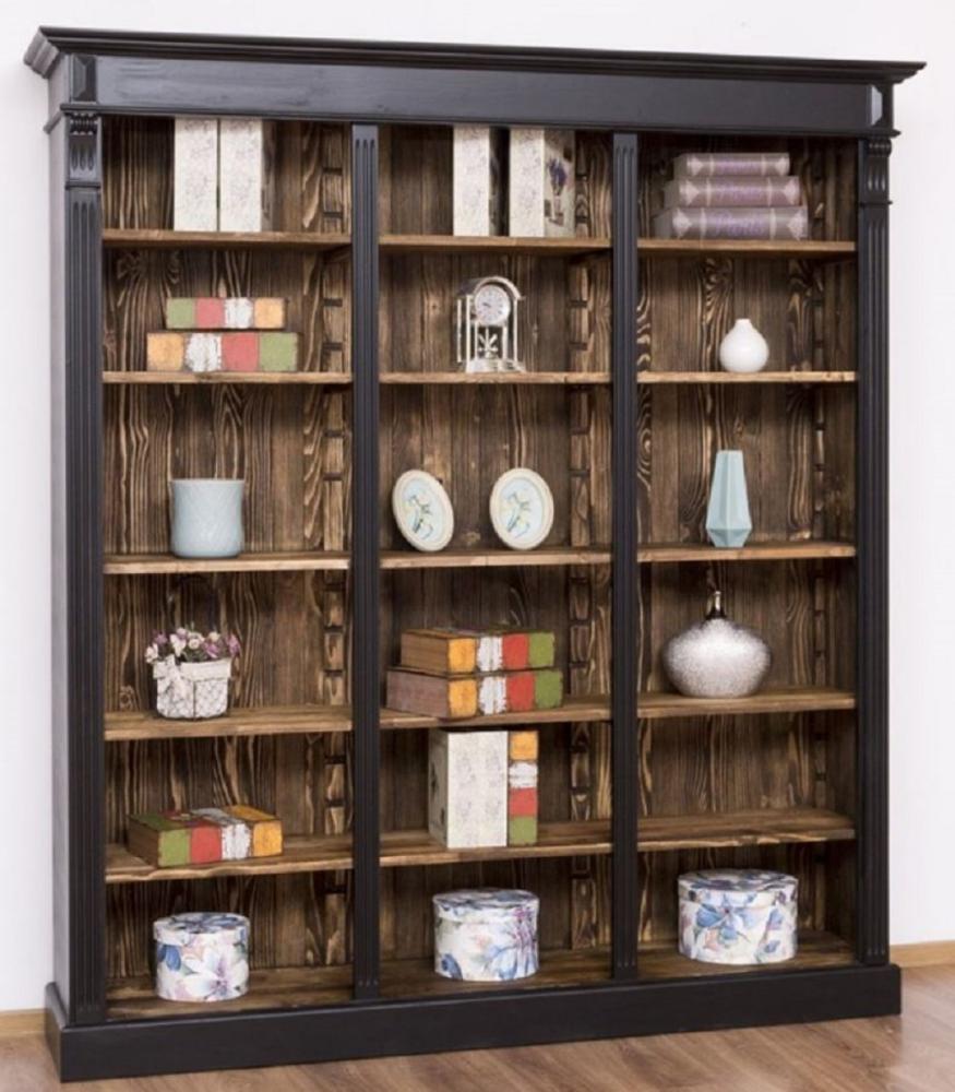 Casa Padrino Landhausstil Regalschrank Schwarz / Dunkelbraun 180 x 39 x H. 197 cm - Massivholz Schrank - Bücherschrank - Wohnzimmerschrank - Büroschrank - Landhausstil Möbel Bild 1