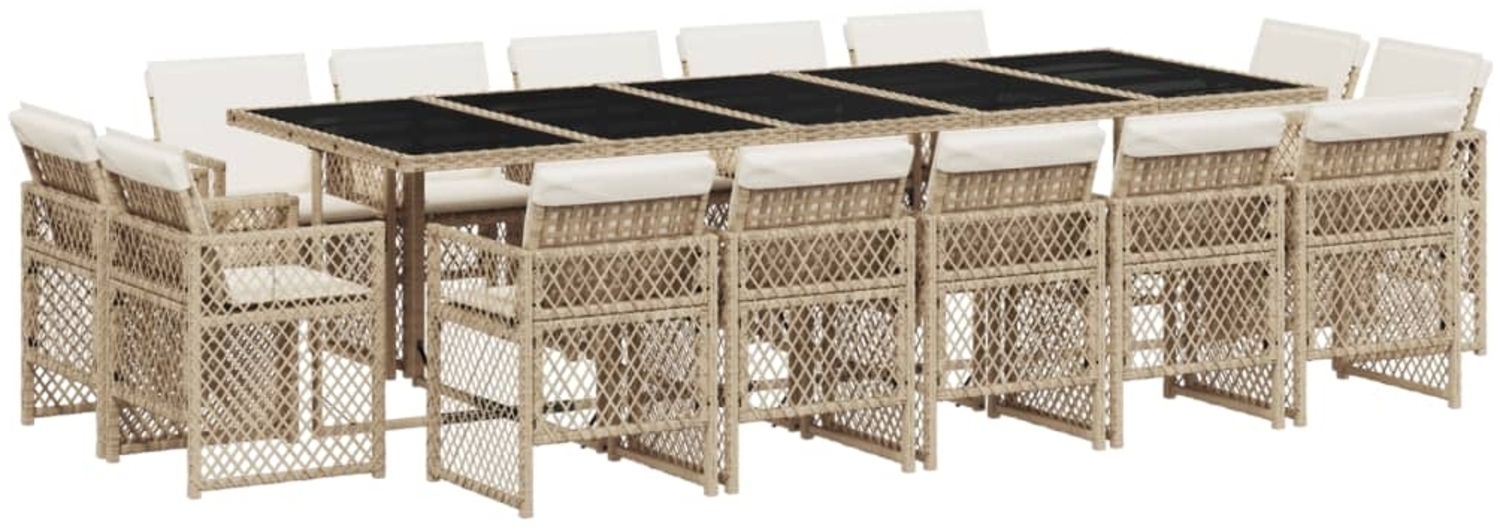 vidaXL 15-tlg. Garten-Essgruppe mit Kissen Beige Poly Rattan 3210874 Bild 1