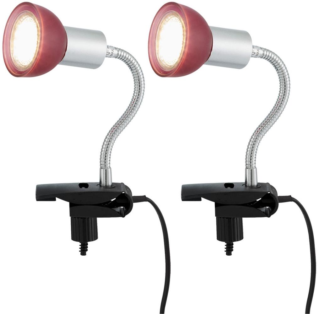 2er LED Tischleuchte, Klemme, Spot beweglich, rot, H 34cm Bild 1