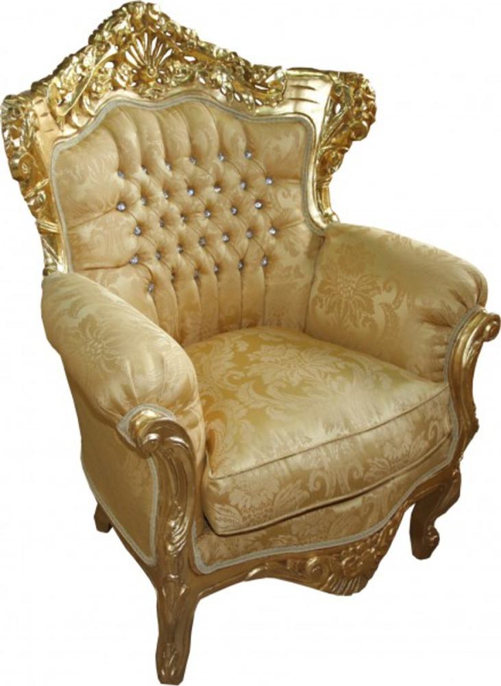 Casa Padrino Barock Sessel King Mod 2 Gold Muster / Gold mit Glitzersteinen 85 x 60 x H. 116 cm Bild 1