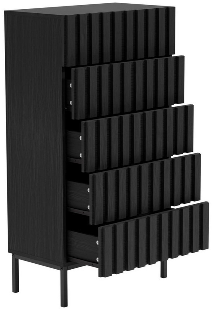 UEV Hochkommode mit 5 Schubladen, Sideboard mit Lamellen (Küchenschrank Buffet TV Board Schrank mit Füße Aufbewahrungsschrank, Anrichte Schrank mit Metallfüßen, Highboard, Sideboard, Schmal kommode), 60 x 34 x 110cm für Wohnzimmer Schlafzimmer Flur Bild 1