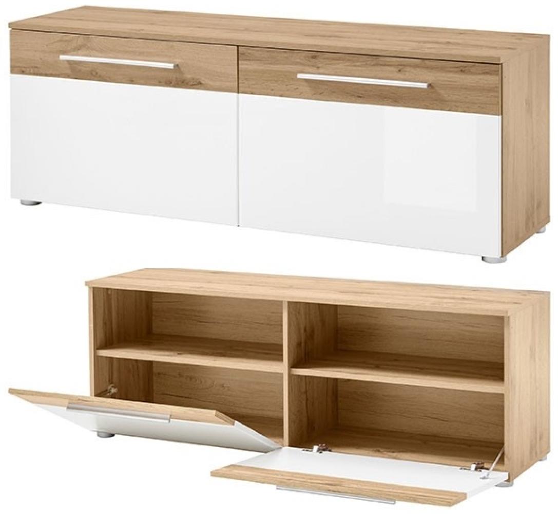 Lowboard Palermo TV-Schrank 138cm weiß hochglanz wotan eiche Bild 1