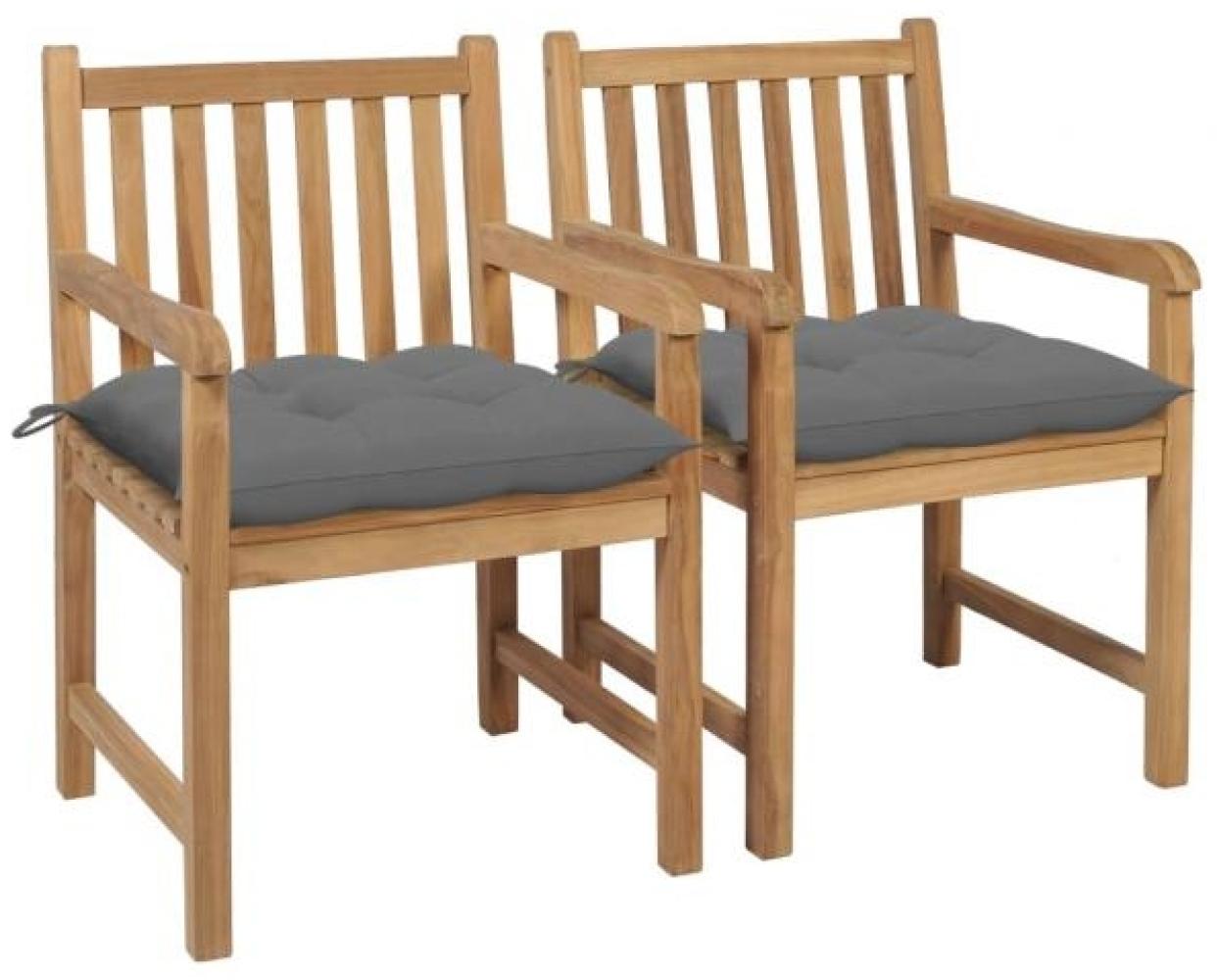 vidaXL Gartenstühle 2 Stk. mit Grauen Kissen Massivholz Teak 3062746 Bild 1