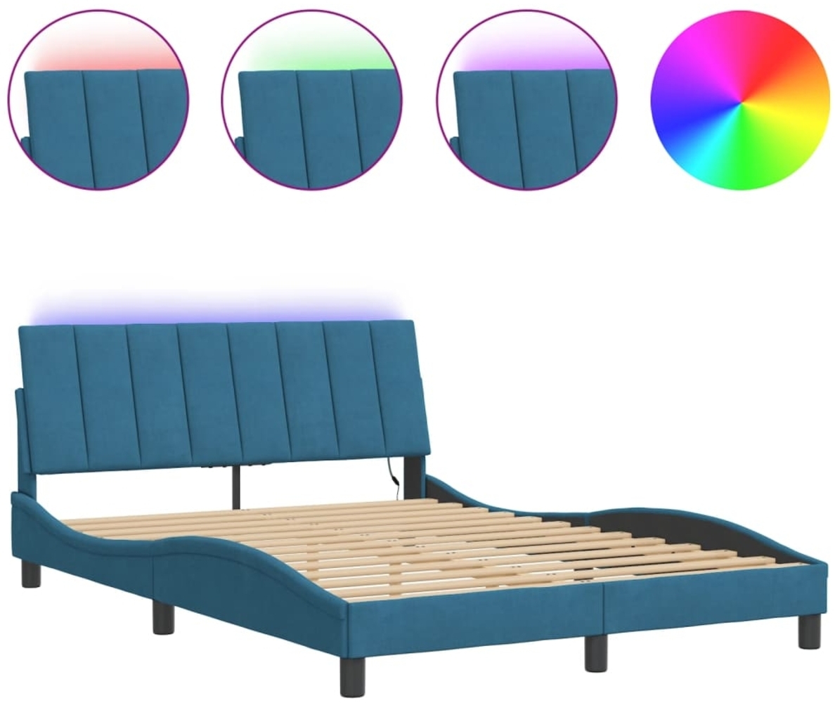vidaXL Bettgestell mit LED ohne Matratze "Hanko" Blau 120x200 cm Samt 3213773 Bild 1