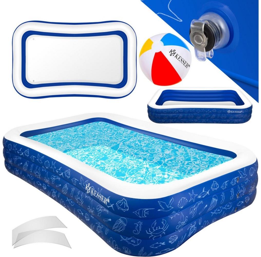 KESSER® Aufblasbarer Pool Familienpool für Kinder und Erwachsene Gartenschwimmbad Familienschwimmbad Sommer Planschbecken Füllmenge Kinderfreundlich Entwässerungslöcher Blau, 2.4 Meter Bild 1