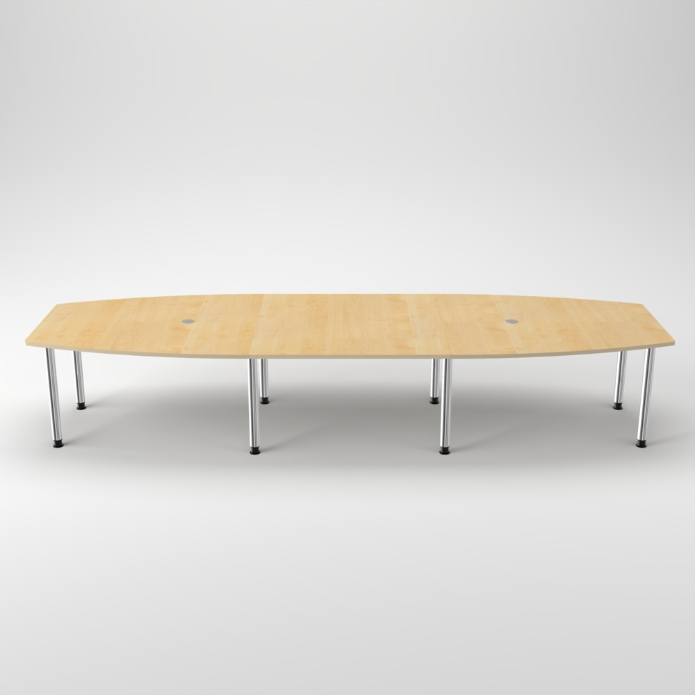 Rheinland Möbel Konferenztisch KONTI 400x130 cm – ovaler Besprechungstisch in Ahorn mit verchromten Rundrohrfüßen & 2 Kabelauslässen, erweiterbarer Meetingtisch für 12–14 Personen, moderner XXL-Tisch fürs Büro Bild 1