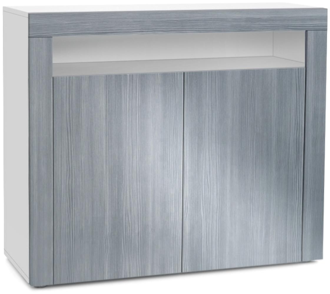 Vladon Kommode Valencia, Sideboard mit 2 Türen und 1 offenem Fach, Weiß matt/Avola-Anthrazit/Avola-Anthrazit (108 x 92 x 40 cm) Bild 1