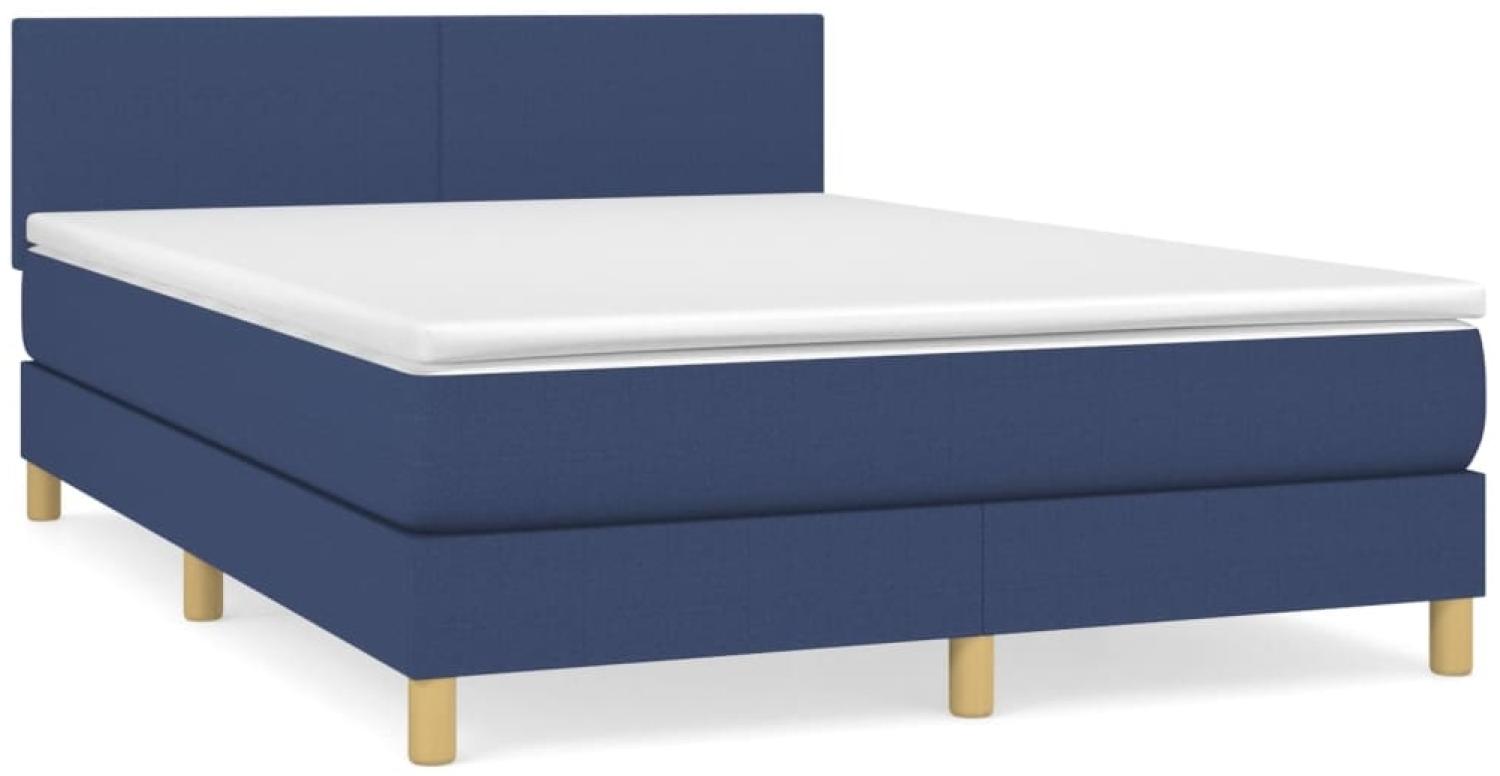 vidaXL Boxspringbett mit Matratze Blau 140x200 cm Stoff 3140463 Bild 1