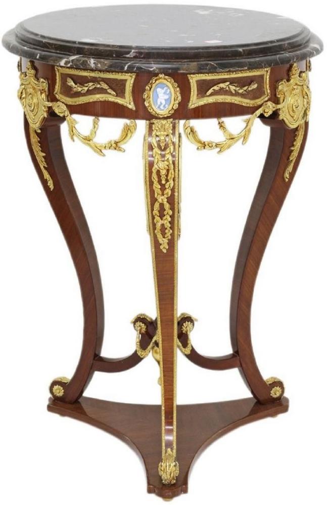 Casa Padrino Barock Beistelltisch Braun / Gold / Schwarz Ø 55 x H. 78 cm - Runder Massivholz Tisch im Barockstil - Barock Wohnzimmer Möbel Bild 1