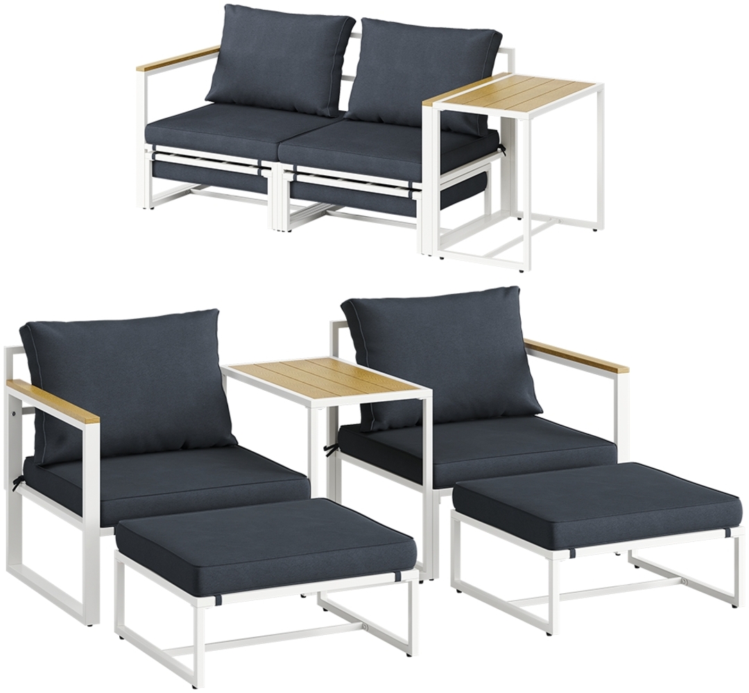 STEELSØN 'Asteri' Gartenlounge-Set, 5-tlg. Metall Sitzgruppe mit 2 Sesseln, 2 Hockern und Tisch, inkl. Polster, weiß/anthrazit Bild 1